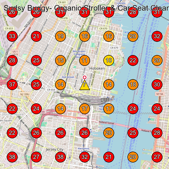 Sudsy Buggy- Organic Stroller & Car Seat Cleaning Salon GeoGrid visibility map for Cleaning Service in Kearny